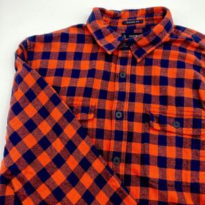 LUCKY‎ BRAND Women Sz S Orange Blue Plaid Long Sleeve Button Up SHIRT